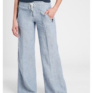 ATHLETA CABO LINEN WIDE LEG PANTS 4 NWT CHAMBRAY BLUE
